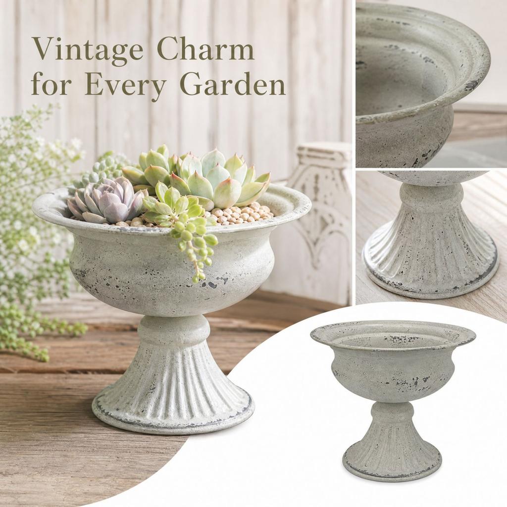 18W1077-1L Vintage Vase, Distressed Tall Planter for Outdoor Garden Succulents and Home Decor