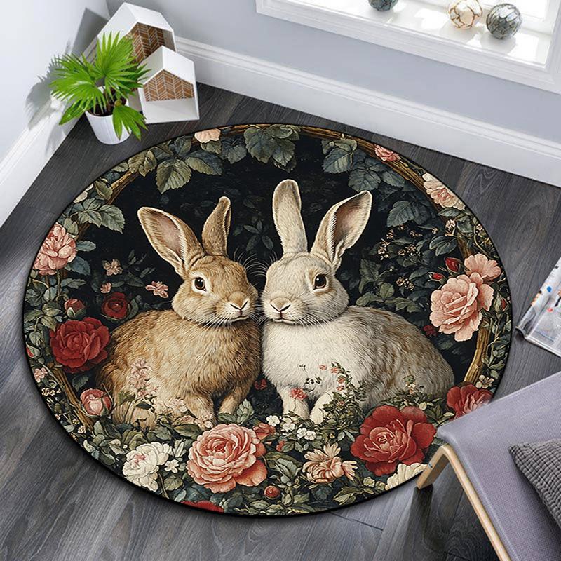 Rabbits Round Area Rug,Carpet Rug for Living Room Bedroom Sofa Playroom Decor,Non-slip Floor Mat