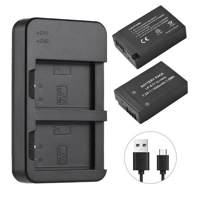 Camera LP E17 Battery & Charger Kit with 2 Slot Battery Charger + 2pcs LP E17 Batteries 7.2V 1400mAh + USB Charging