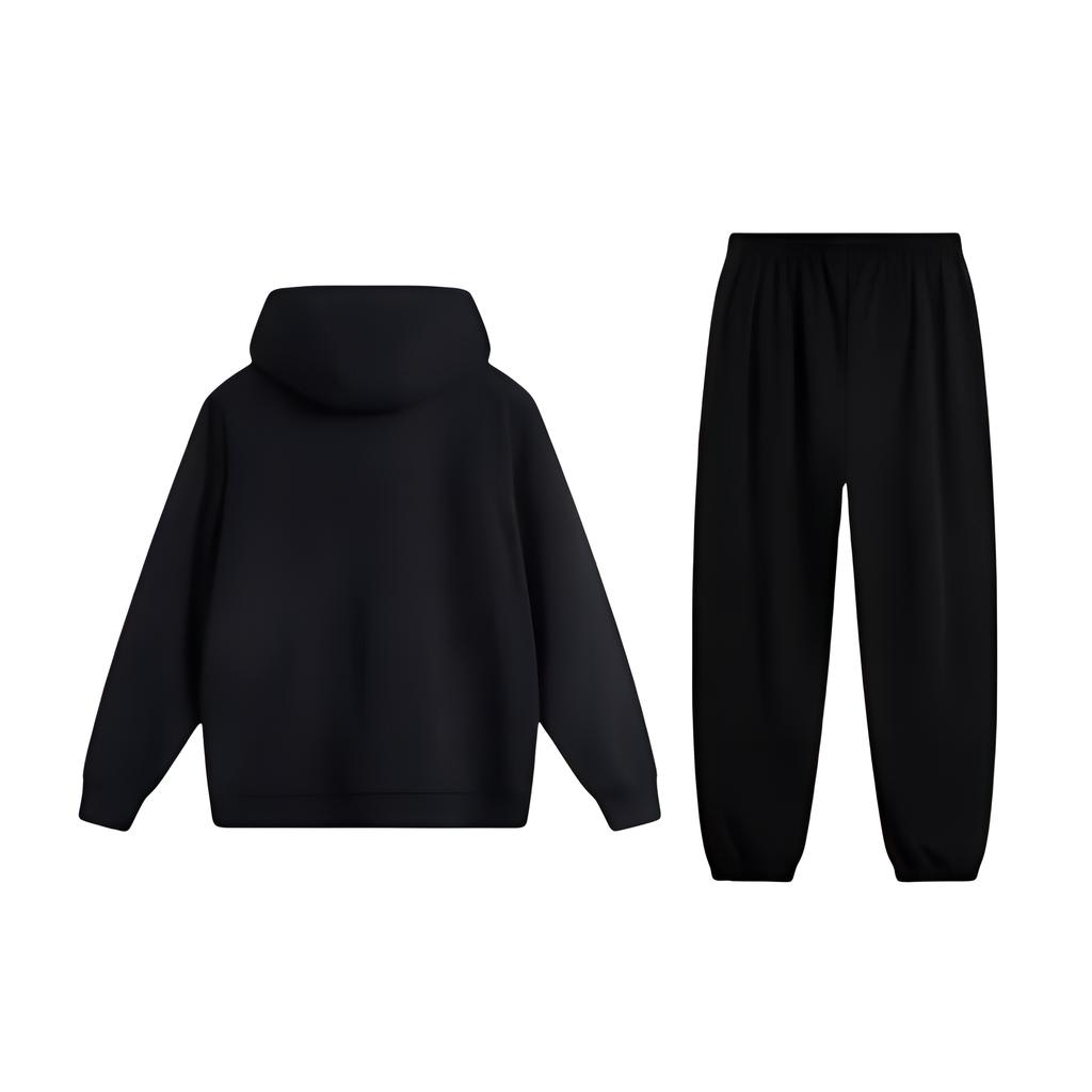 Li Ning Printed Letter Comfortable Fashion Loose Fit Hooded Long Sleeve Mid Waist Drawstring Pants Sports Suit Unisex Tracksuits AWDV245-1+AKLU939-4