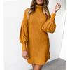 Casual Fashion Women's Thread Solid Color Round Neck Long Sleeve Hip Dress