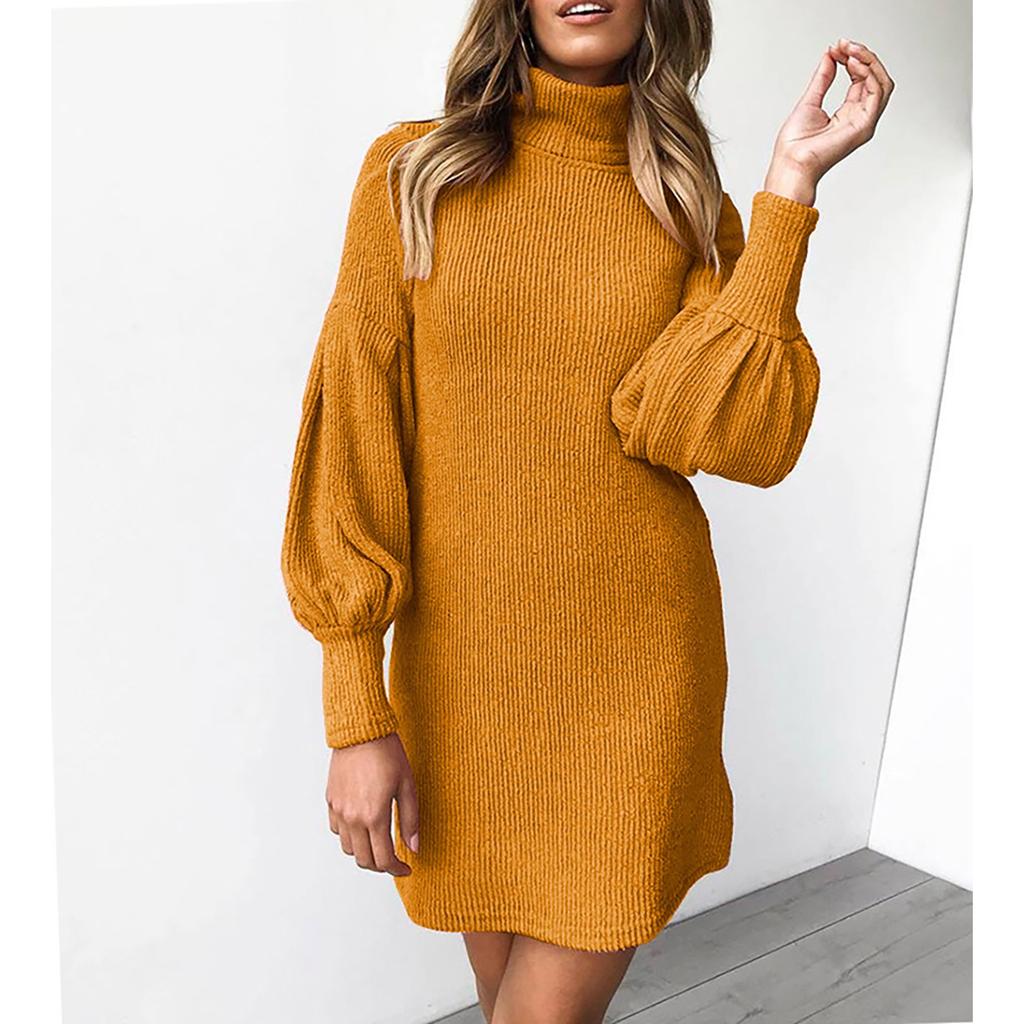 Casual Fashion Women's Thread Solid Color Round Neck Long Sleeve Hip Dress