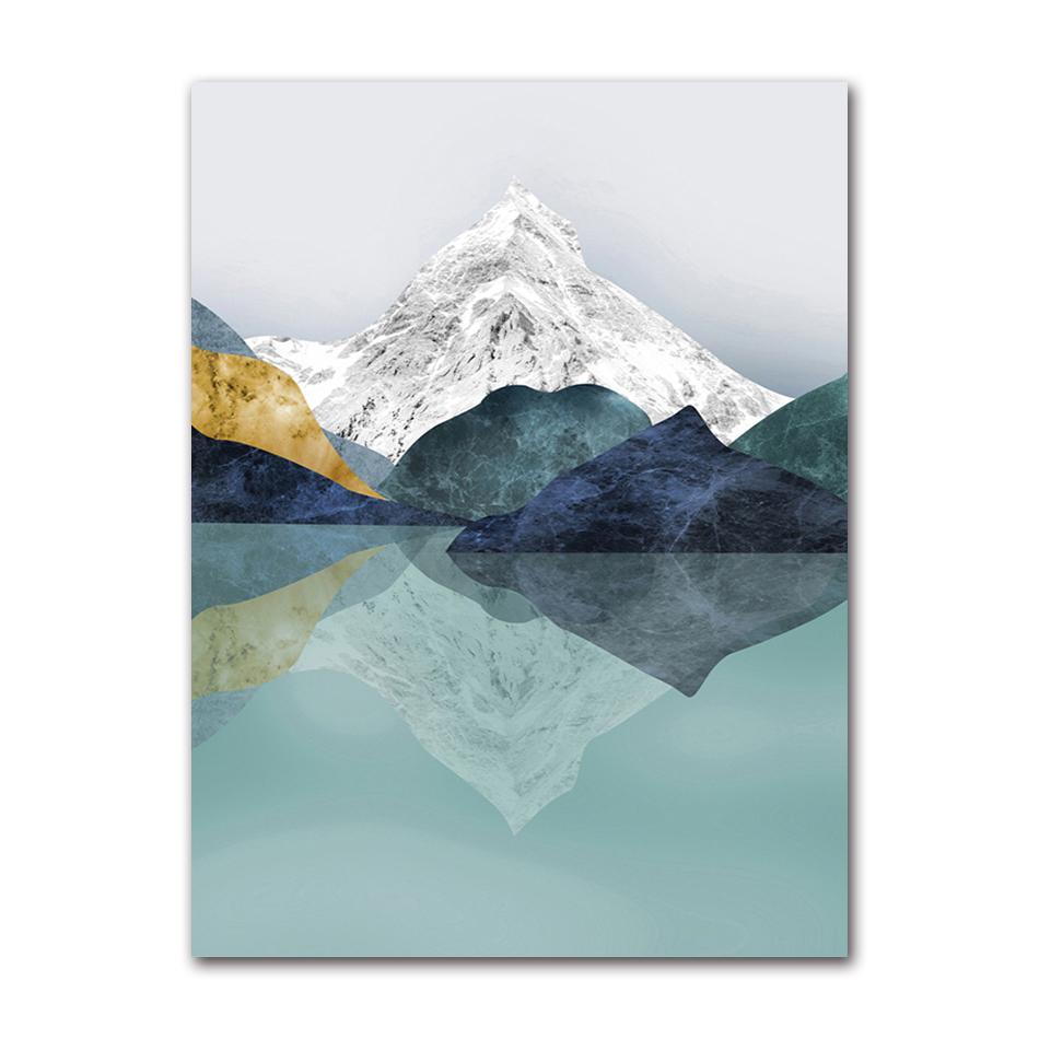 Pintura de Arte de Pared Decoración de Pasillo de Casa Pintura Abstracta en Lienzo Paisaje de Montaña Bosque Atardecer Póster Nórdico