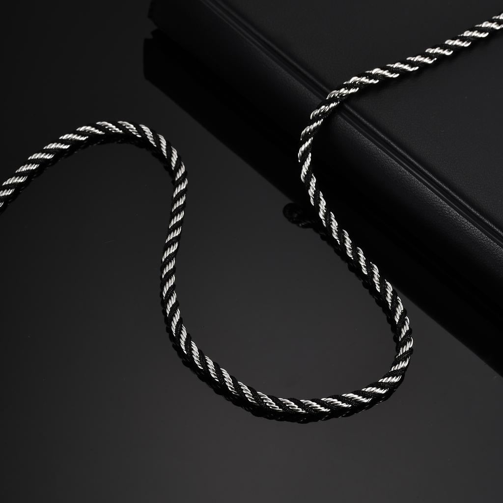 Black Silver Color Twisted Chain Neckace for Men,50-55cm Stainless Steel Chain Links Collars,New Trendy Accessories