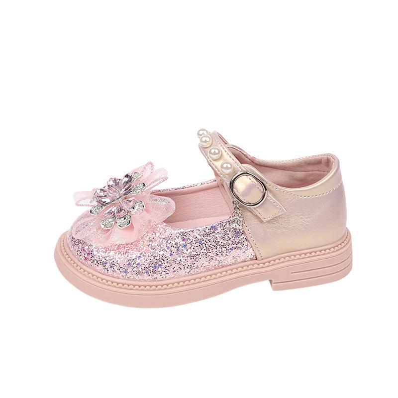 2026 Spring Girls' Princess Crystal Soft Sole Leather Shoes