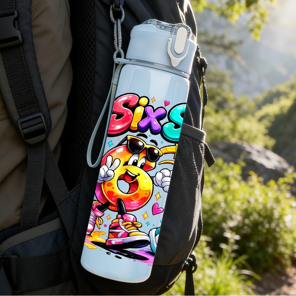 1PC Six Seven Colorful Pop Graffiti Print 750ml Color Plastic Sports Water Bottle Leakproof Flip Straw Lid Suitable for Sports Office Home Use