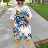 European and American Boys' Fashion Game Machine Printed Short Sleeved  Print Graffiti Shorts Set