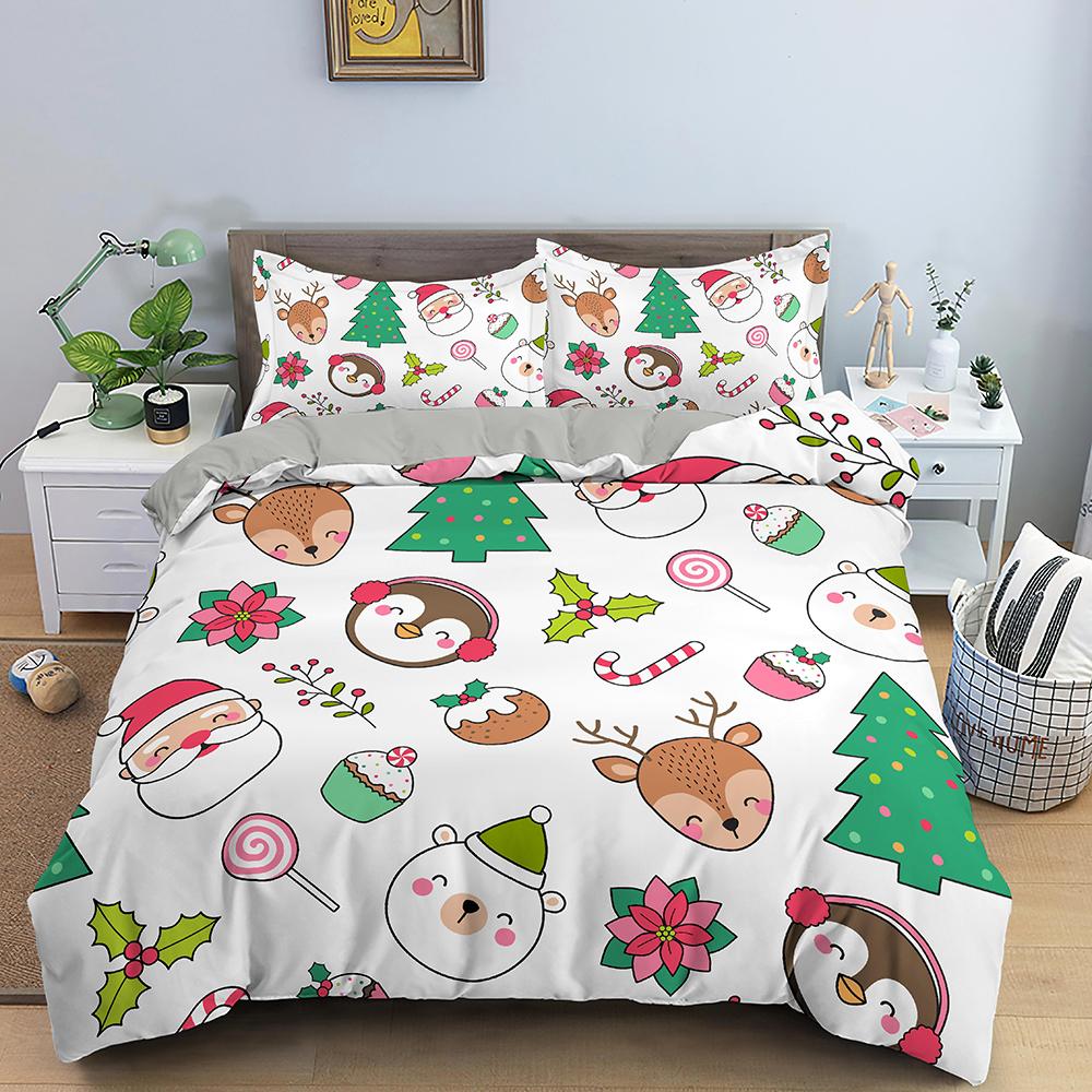 Merry Christmas King Queen Duvet Cover Xmas Bedding Set For Kid Santa Claus Quilt Cover Cartoon 2/3Pcs Polyester Comforter Cover