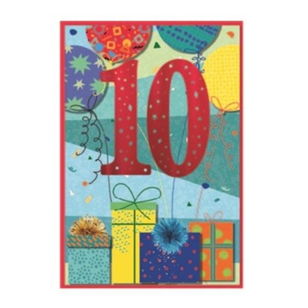 Simon Elvin Present 10th Birthday Greetings Card (Pack of 6)