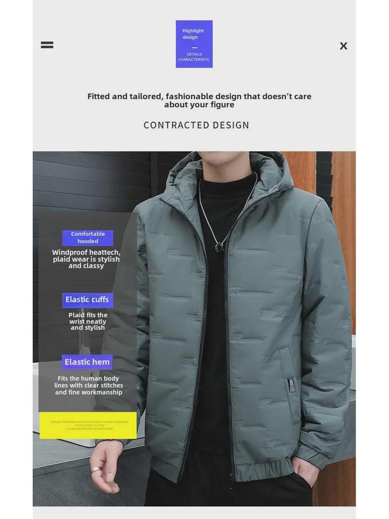 Men's Korean Style Hooded Cotton Down Coat – Trendy Winter and Autumn Fashion, Short Length