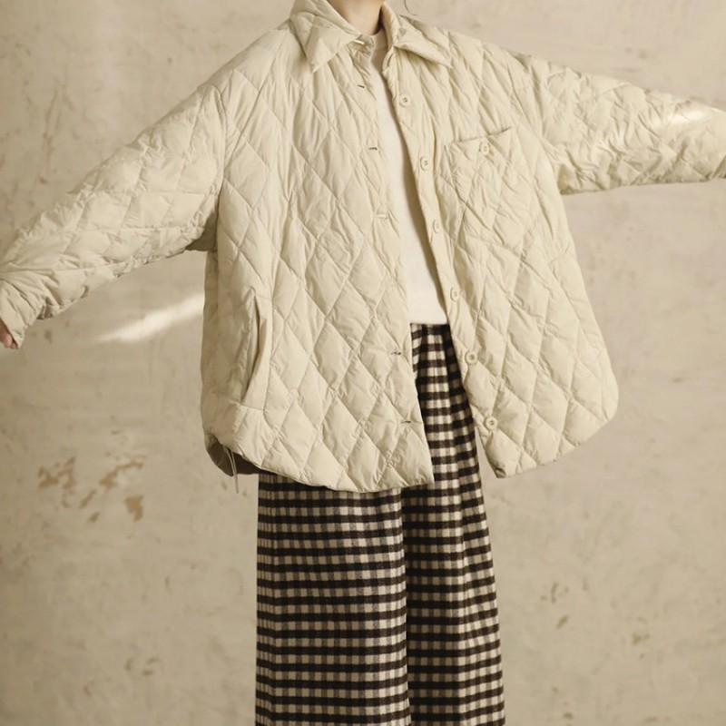 Womens Lightweight Down Jacket With Turn-Down Collar Loose Fit Winter Daily Wear