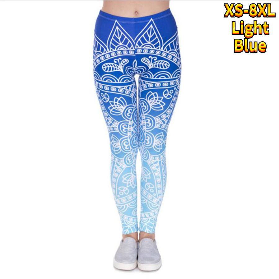 Womens Blue Lotus Prints Stretch Yoga Leggings Fitness Running Gym Sports Active Pants