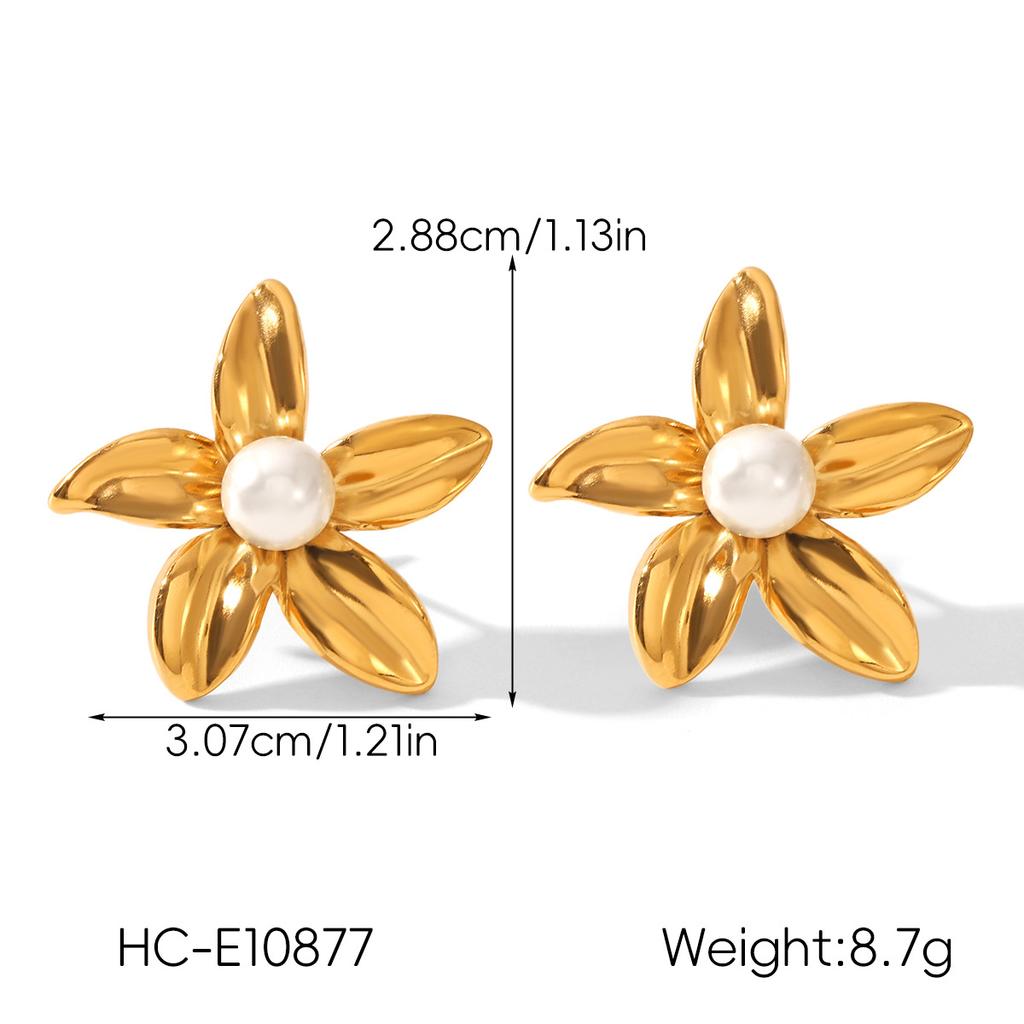 Women's Fashion Versatile Pearl Flower Stud Earrings, Western Style Ins Titanium Steel Ear Jewelry
