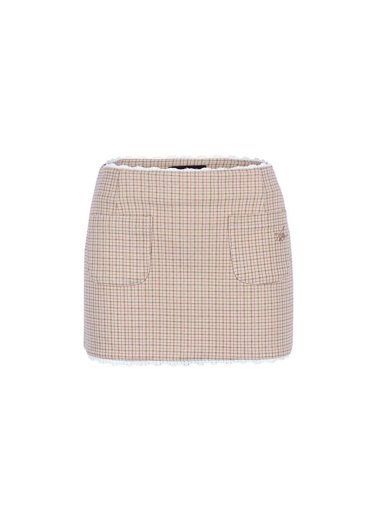Another A Low-Rise Check Lace Mini Skirt_Beige