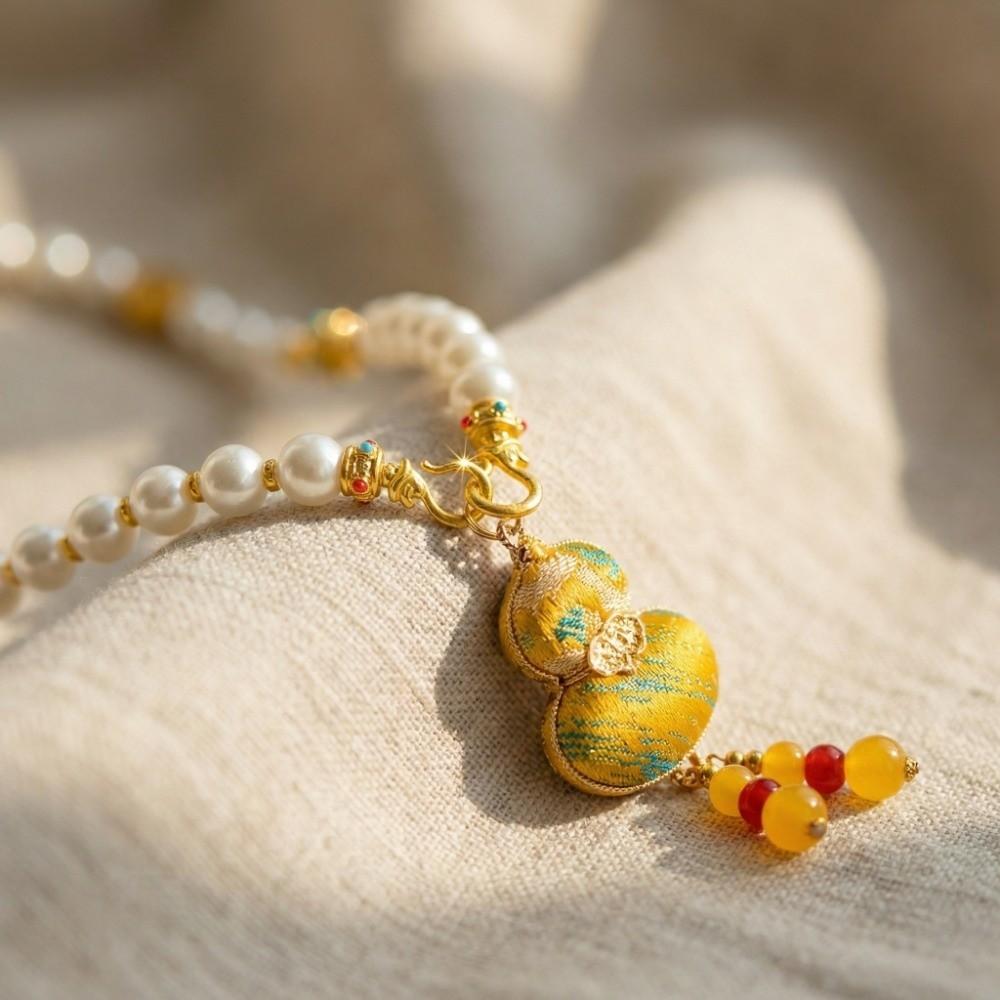 Traditional Brocade Calabash Necklace Calabash Pendant Embroidered Pendant Necklace Gift