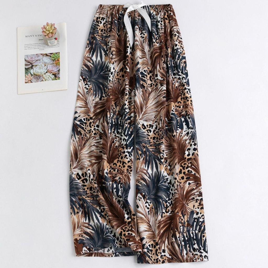 Women's Floral Cotton Silk Pajama Pants, Mosquito Repellent, Outdoor & Home Wear, Plus Size, Lightweight Summer Style.