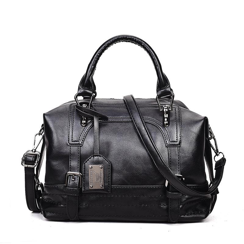 Retro Oil Wax Leather Boston Handbag, Large Capacity Shoulder & Crossbody Women's Bag
