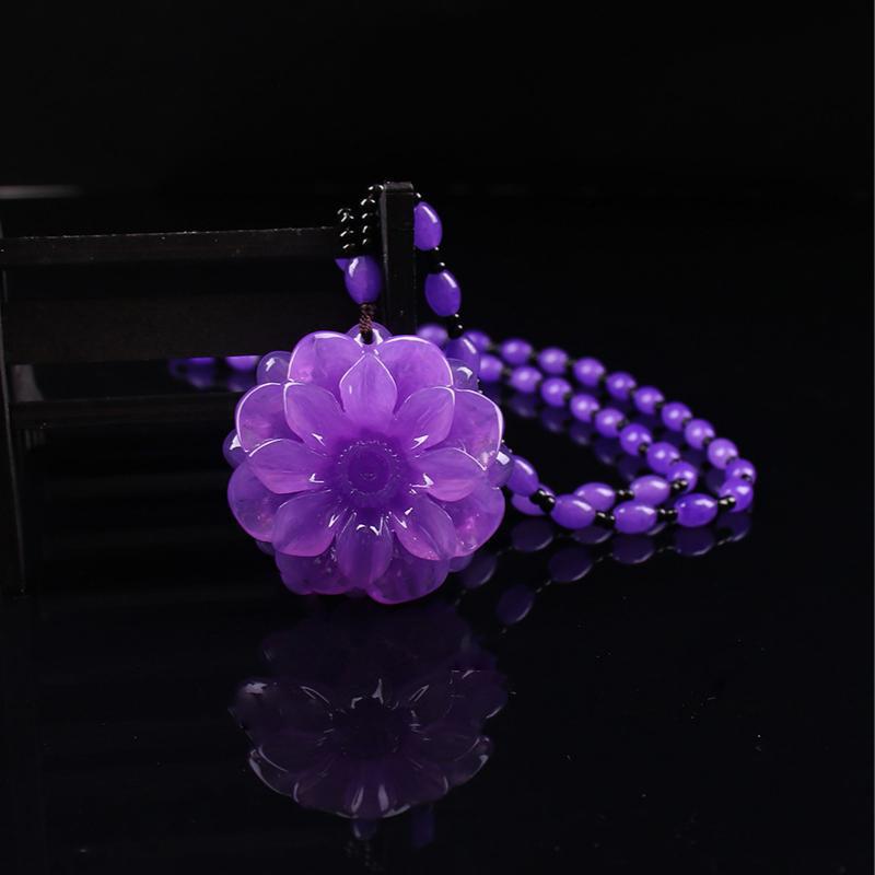 Retro Imitation Amber Necklace For Men And Women Purple Beaded Long Pendant Sweater Chain Mother'S Day Gift
