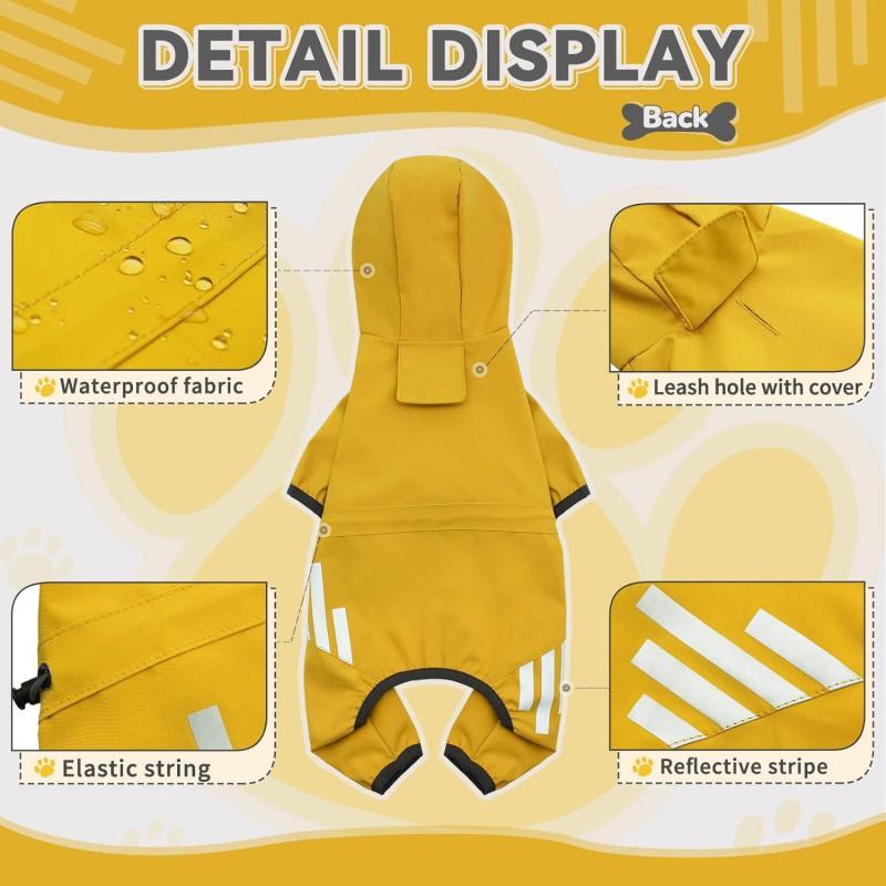 Full Coverage 4-Leg Waterproof Dog Raincoat With Hood British Style PU Pet Outerwear