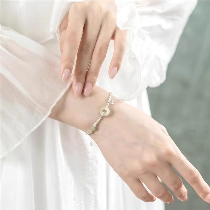 Silver Crushed Wealth Jade Peace Buckle Bracelet - Women's 2025 Edition Bangle, Qixi Festival Gift for Girlfriend