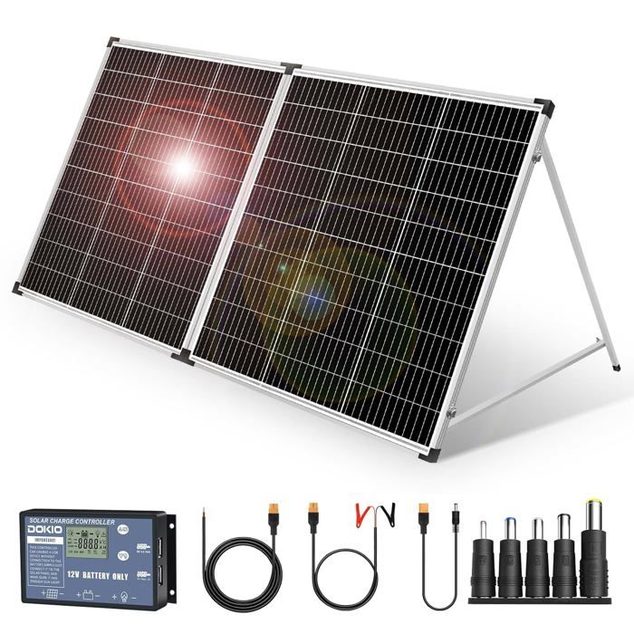 DOKIO Panneau Solaire Portable 200W monocristallin avec regulateur de charge recharge des batteries 12V et des generateurs