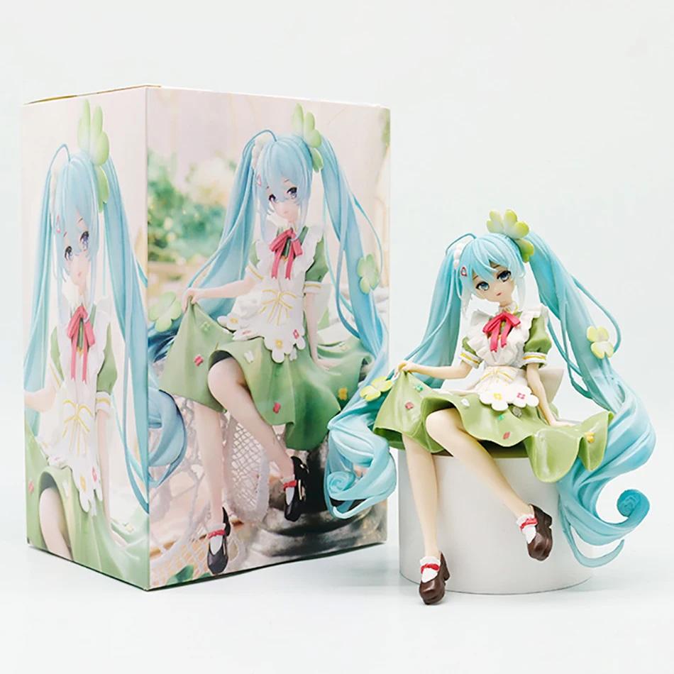 Little Devil Hatsune Miku Black Dress Chuyin Miku Four Leaf Grass Hatsune Miku Anime Girls' Handmade PVC Model Cute Ornaments