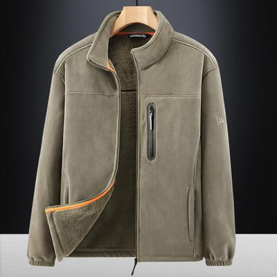 New Autumn and Winter Men's Outdoor Fleece Jacket with Velvet and Thickened Autumn and Winter Polar Fleece Jacket Casual Stand Collar
