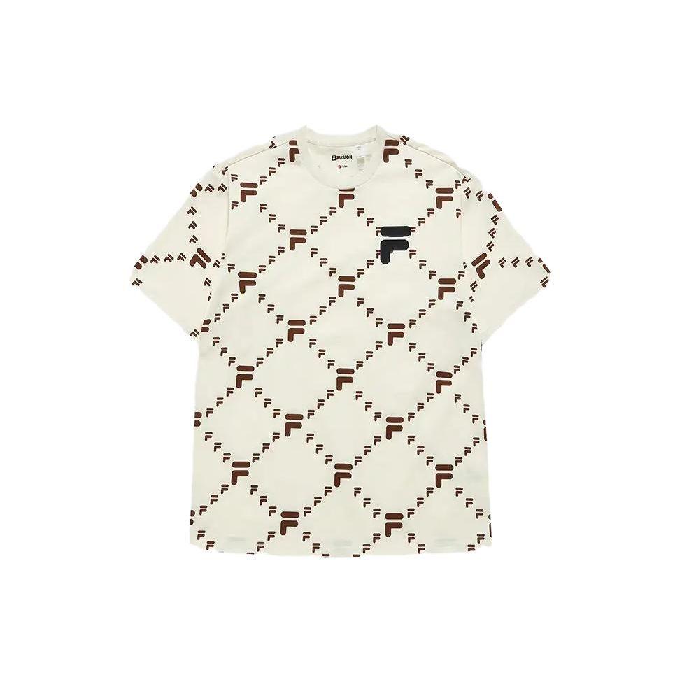 Fila Plaid Print Round Neck Loose Casual Short Sleeve T-Shirt Unisex Tops Antique-White T11U326101B-IV