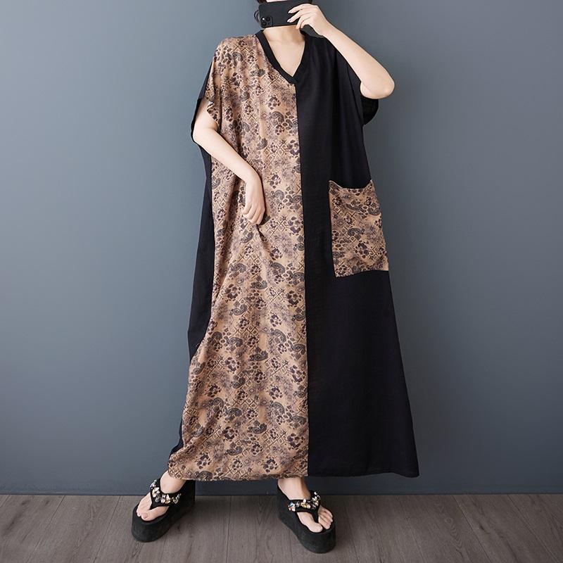 Короткий рукав Плюс размер Хлопок винтажный цветочный новый в платьях для женщин повседневное свободное макси длинное летнее платье