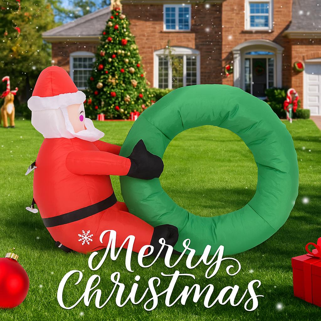 3.3FT Inflatable Toy swim ring Santa Claus Xmas Yard Lawn Party Decoration with LED Lit Christmas Home Supplies Ornaments Gift