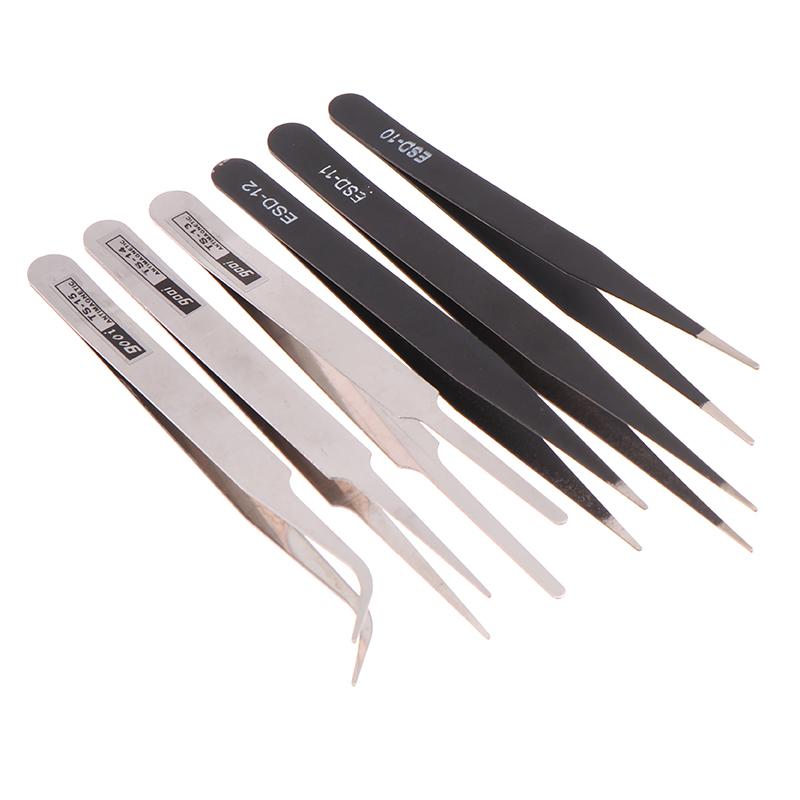 6Pcs Diy Accessories Stainless Steel Tweezers Repair Tool Industrial Precision Bent Straight Tweezers Repair Props
