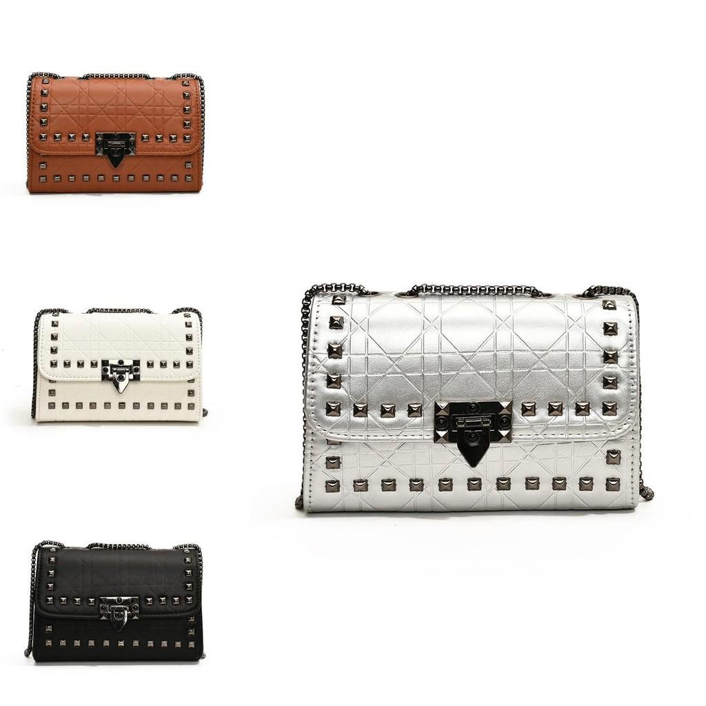 Stylish Retro Rivet Small Square Bag For Women In Elegant Black White And Pink
