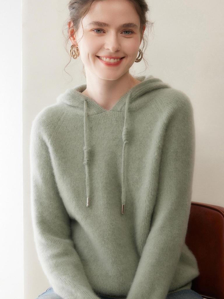 Autumn/Winter 2025 Women's Ribbed Cashmere Hoodie - Thick, Elegant, Solid Color, Warm Base Layer Sweater