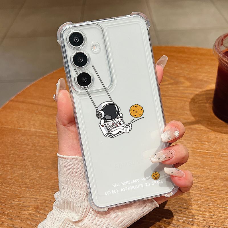 Cute Astronaut Patterned Phone Case For Samsung Galaxy S26 S25 S24 S23 Ultra S22 Plus S21 S24 S25 FE Clear Shockproof Soft Cover