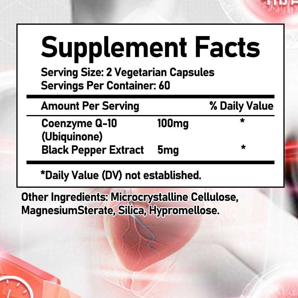 Coenzyme Q10 Ubiquinone 100mg Vegetarian Capsules with Black Pepper Extract, 120 Capsules