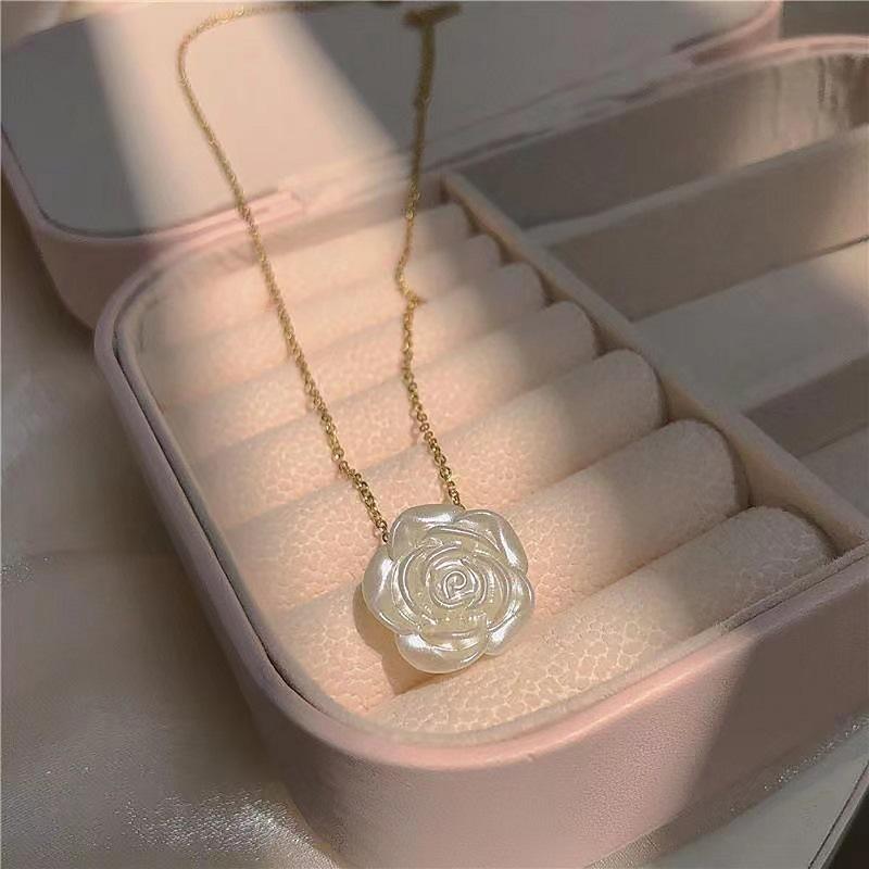 

Холодный ветер Белая роза кулон ожерелье, цветок простой темперамент ключичная цепочка женщина белый