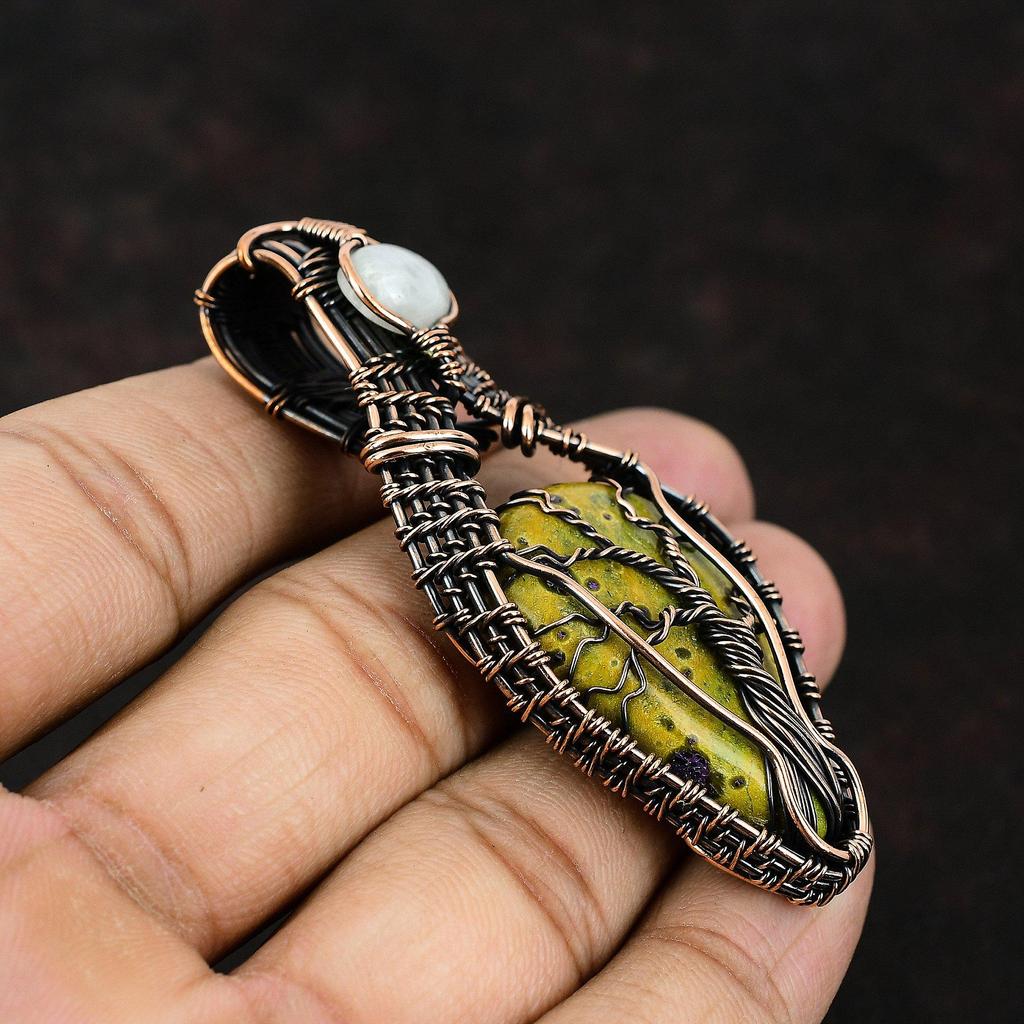 Tree Of Life Stichtite Copper Wire Wrapped Pendant Rainbow Moonstone Jewelry Handmade Designer Pendant Gift For Mother Tree Of Life Jewelry