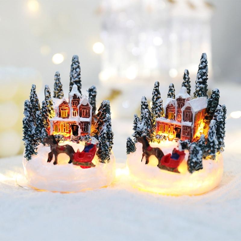 Christmas Village LED Lighted Christmas Village House Figurines Christmas Village Indoor Room Landscape Decoration