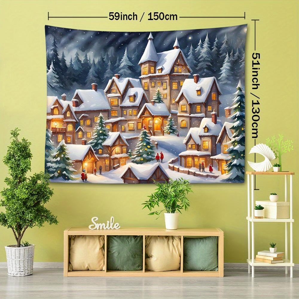 Joyful Ambiance, Christmas Tree & Festive Town Tapestry - Versatile Wall Hanging for Home Decor, Perfect for Bedroom, Living Room, and Outdoor Use - D