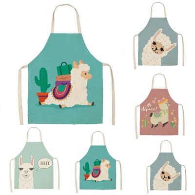 Cotton Linen Cactus Printed Sleeveless Aprons Women Pinafore Adult / Child Aprons Alpaca Llama