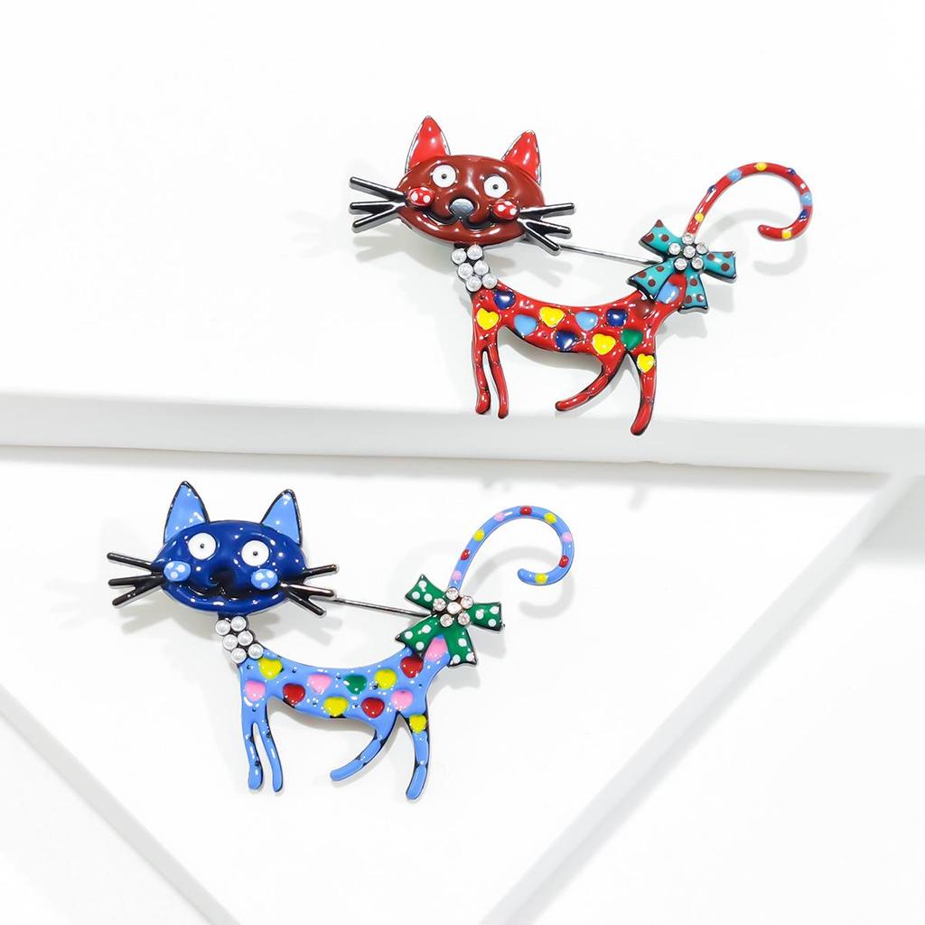 Premium Korean Cartoon Kitten Oil-Drop Brooch - Elegant Animal Pin for Women