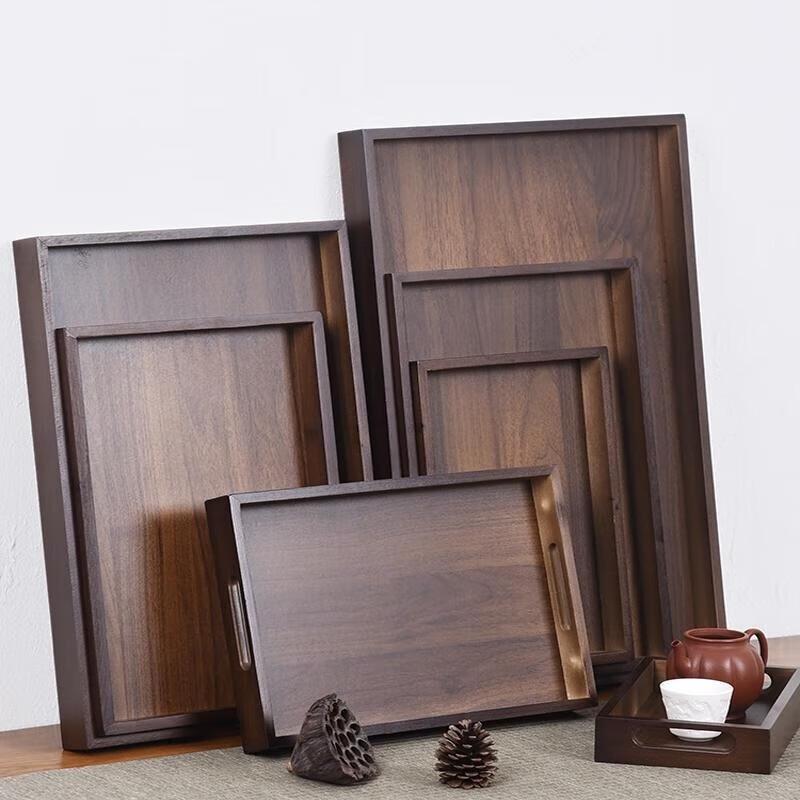 MOLUONA Walnut Wood Rectangular Tea Tray with Handles