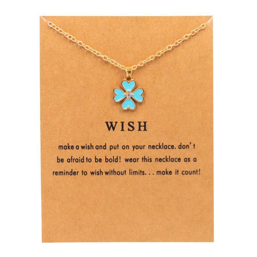 Inlaid Zircon Lucky Clover Pendant Card Necklace Jewelry Bring Greeting Cards and Gifts
