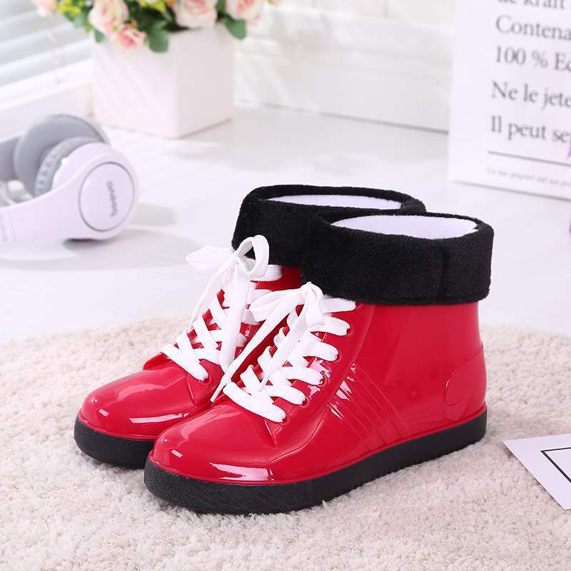 Jelly Transparent Non-slip Fashion Waterproof Shoes Rain Shoes Rain Boots Rubber Shoes Overshoes Velvet Cotton Water Boots Women's Short Tube Adult