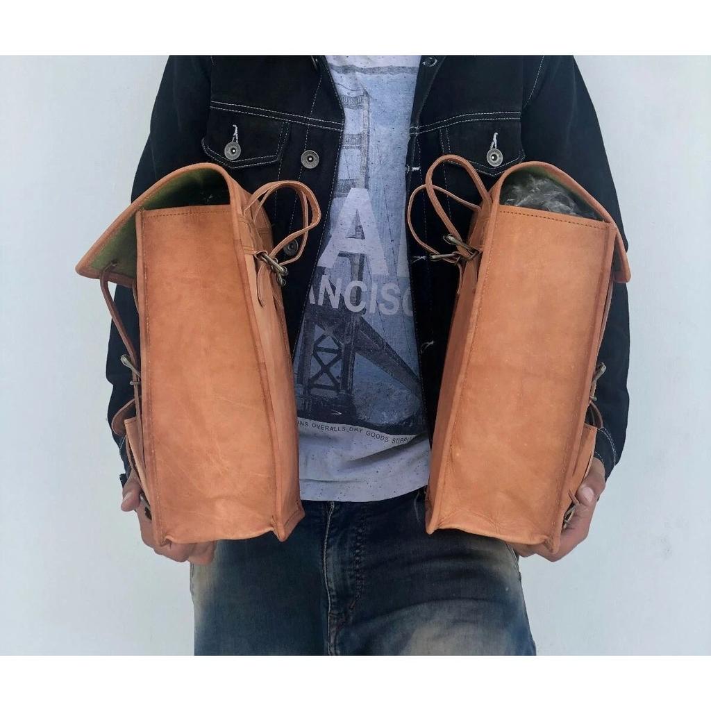 Motocyklová boční světle hnědá kožená boční 2 taška Brašna Sedlové brašny Brašny Sedlo