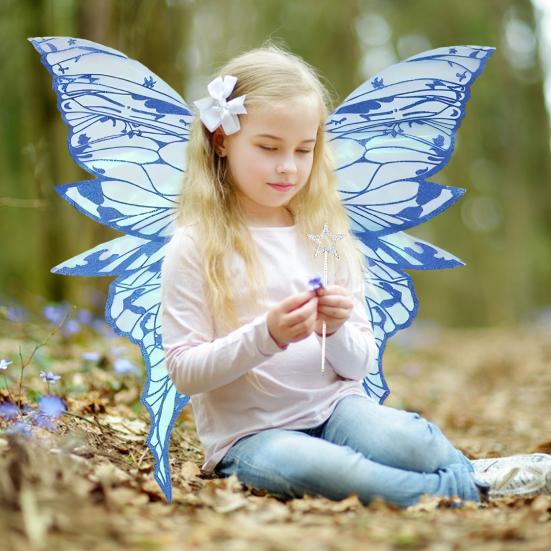 Fairy Wings for Adults And Girls Butterfly Fairy Costume Set with Floral Garland Wand Elf Ears Gradient Organza Butterfly Wings