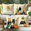 4Pcs Cute Cartoon Cat Design Digital Printing Pillow Cover Short Plush Suitable Living Rooms Bedrooms Sofas Throw Cushion Cover