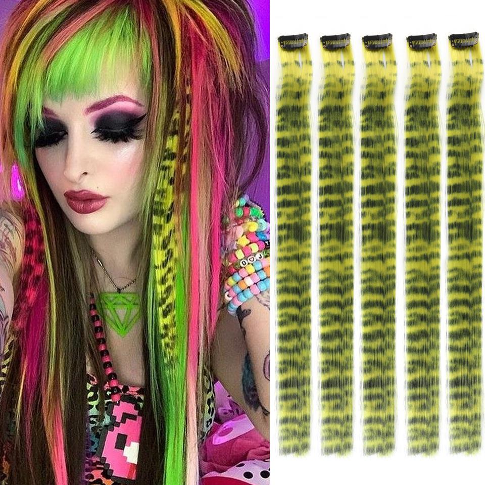 5PC Synthetic Feather Hair Extensions With Clips Heat Resistant Straight Hair Extensions Color Colored Black Hair Clip Womens 8G