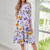 Women's Loose Casual And Fashionable Round Neck Seven Quarter Sleeved Printed Mid Length Dress