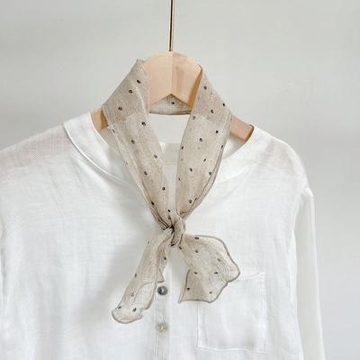 Bandeau Rayé Pluie et Rosée Rétro Petit Nœud Papillon Littéraire Polyvalent Protection Cou Été Femmes Accessoires Foulard Soie Version Coréenne